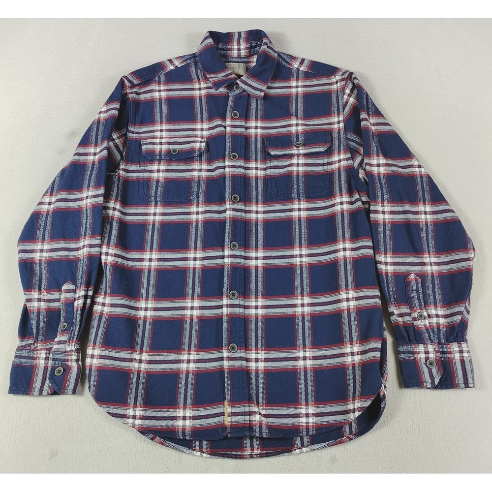 JACHS Shirt Mens Medium Blue Red Plaid Flannel Long Sleeve Button Up Pockets